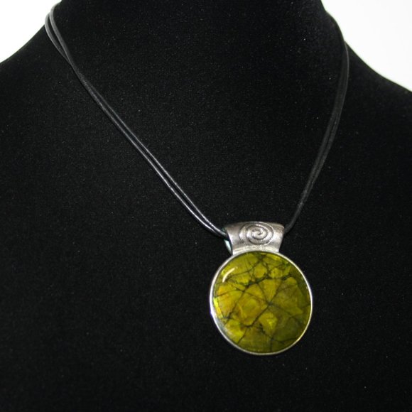 Pretty black silver and green statement necklace